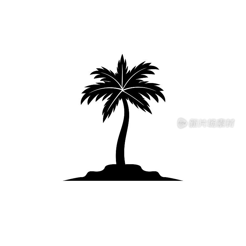 island with coconut tree silhouette vector design template